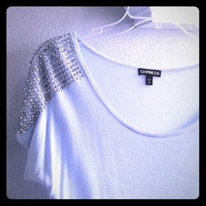 Blue Express shirt with beaded sleeve detail